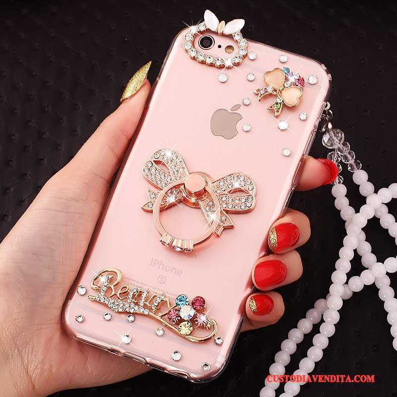 Custodia iPhone 5c Creativo Ring Rosa, Cover iPhone 5c Protezione Telefono Ornamenti Appesi