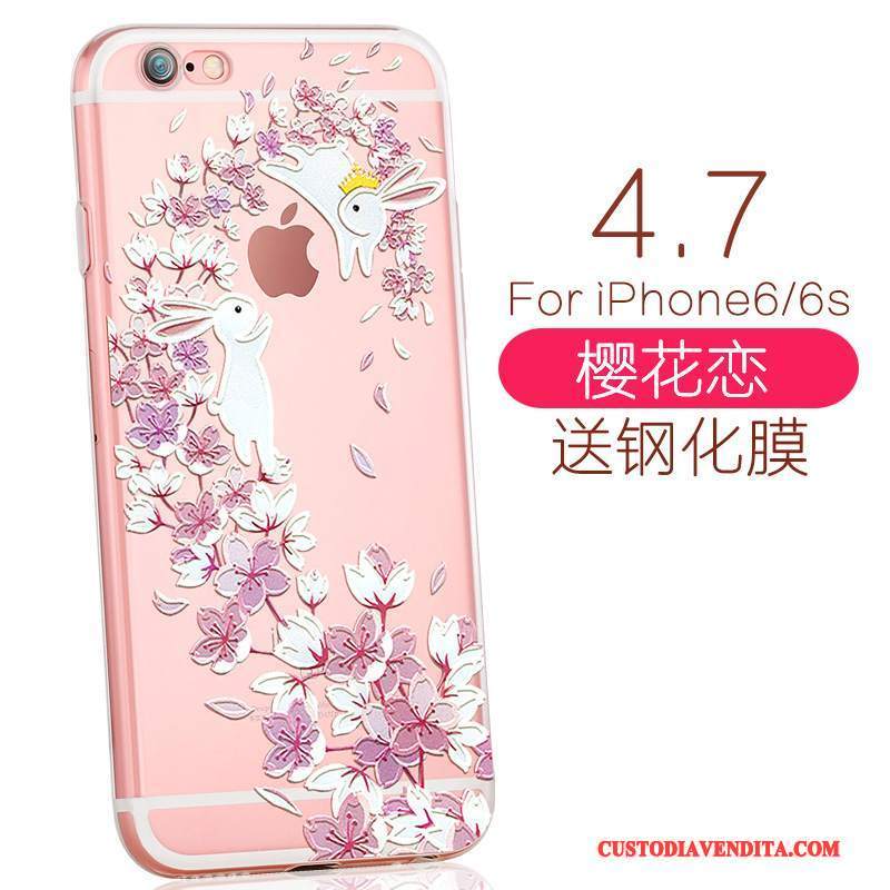 Custodia iPhone 6/6s Cartone Animato Elegante Fresco, Cover iPhone 6/6s Silicone Morbido Rosa