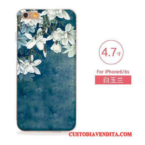 Custodia iPhone 6/6s Goffratura Blu Arte, Cover iPhone 6/6s Silicone Morbidotelefono