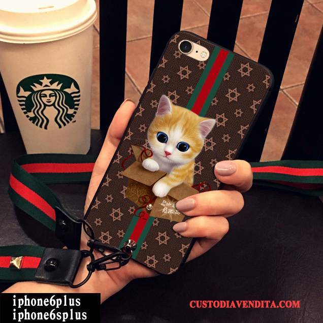 Custodia iPhone 6/6s Plus Cartone Animato Giallotelefono, Cover iPhone 6/6s Plus Silicone Ornamenti Appesi Gattino