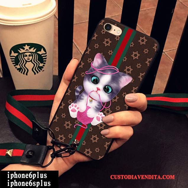 Custodia iPhone 6/6s Plus Cartone Animato Giallotelefono, Cover iPhone 6/6s Plus Silicone Ornamenti Appesi Gattino