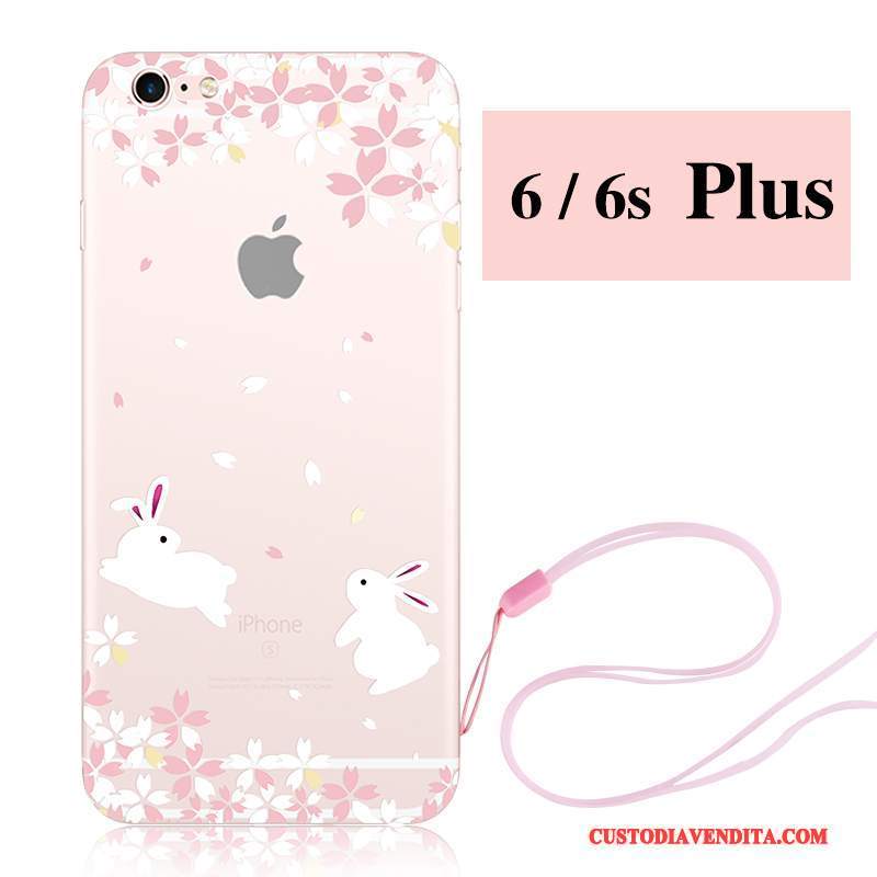 Custodia iPhone 6/6s Plus Cartone Animato Nuovo Rosa, Cover iPhone 6/6s Plus Silicone Ornamenti Appesitelefono