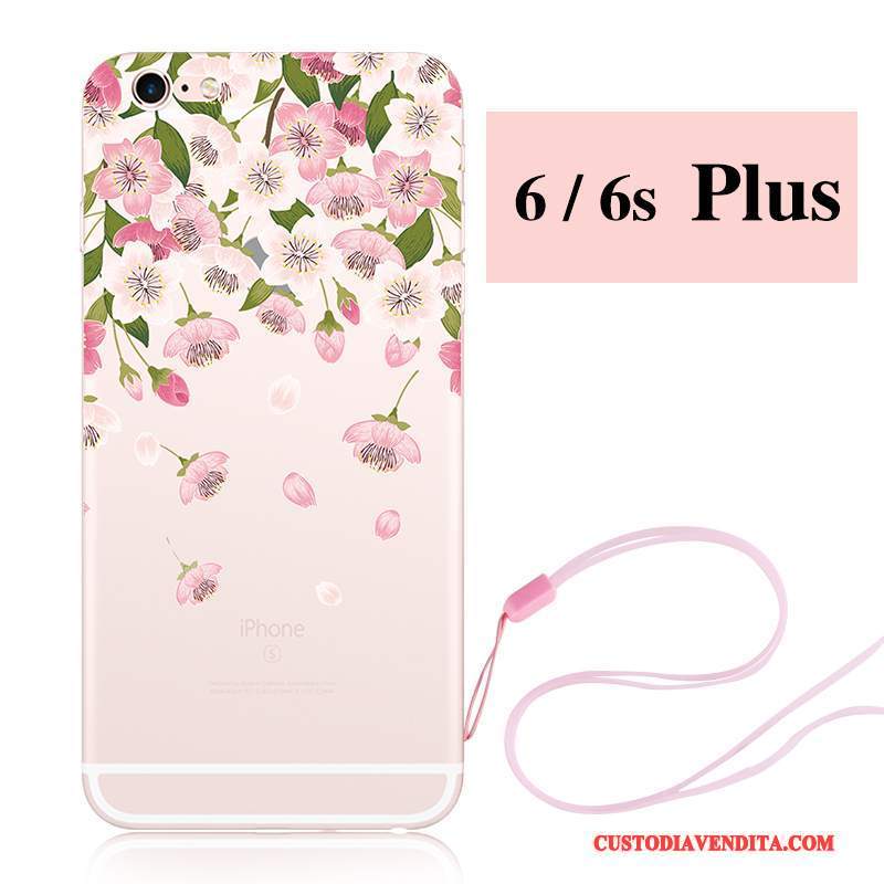 Custodia iPhone 6/6s Plus Cartone Animato Nuovo Rosa, Cover iPhone 6/6s Plus Silicone Ornamenti Appesitelefono