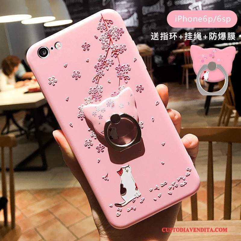 Custodia iPhone 6/6s Plus Cartone Animato Ornamenti Appesi Anti-caduta, Cover iPhone 6/6s Plus Rosa Gattino