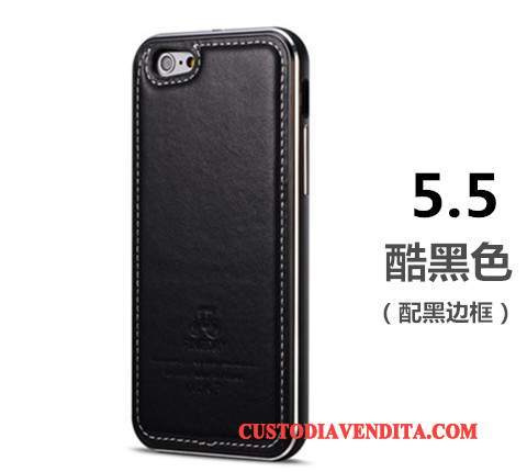 Custodia iPhone 6/6s Plus Pelle Affari Nero, Cover iPhone 6/6s Plus Protezione Telefono Metallo