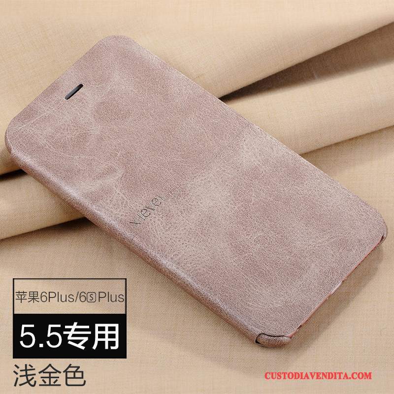 Custodia iPhone 6/6s Plus Pelle Anti-caduta Marrone, Cover iPhone 6/6s Plus Folio Tutto Incluso