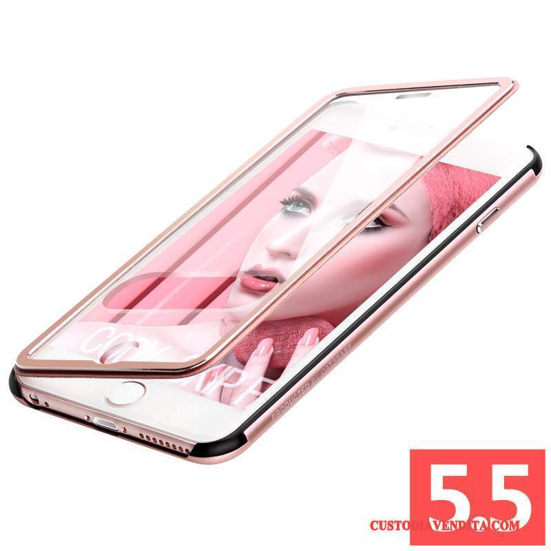 Custodia iPhone 6/6s Plus Pelle Metallo Finestre, Cover iPhone 6/6s Plus Protezione Rosa Anti-caduta