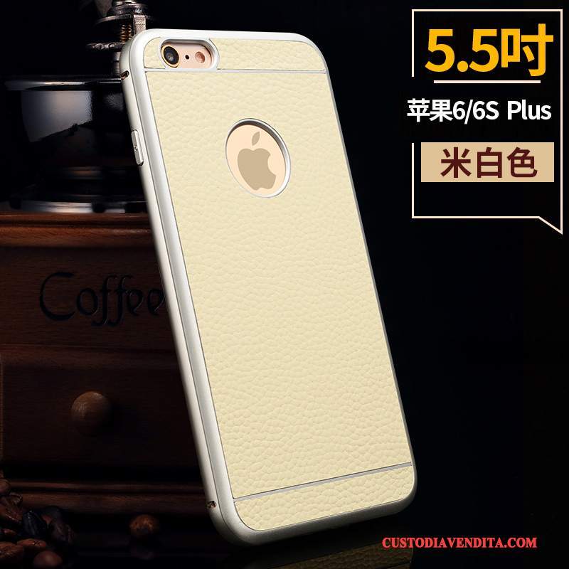 Custodia iPhone 6/6s Plus Pelle Metallo Nuovo, Cover iPhone 6/6s Plus Protezione Telaiotelefono