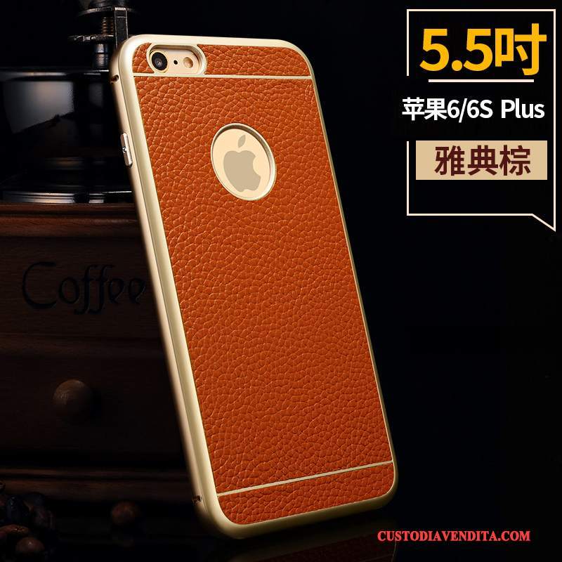 Custodia iPhone 6/6s Plus Pelle Metallo Nuovo, Cover iPhone 6/6s Plus Protezione Telaiotelefono