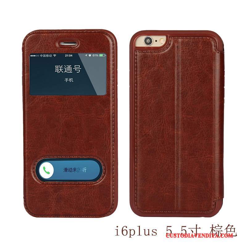 Custodia iPhone 6/6s Plus Protezione Marrone Anti-caduta, Cover iPhone 6/6s Plus Folio Tutto Incluso Rosso