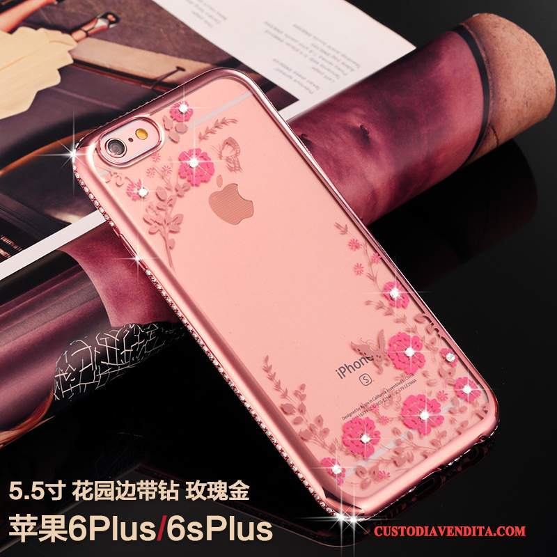 Custodia iPhone 6/6s Plus Strass Telefono Tutto Incluso, Cover iPhone 6/6s Plus Silicone Oro Rosa