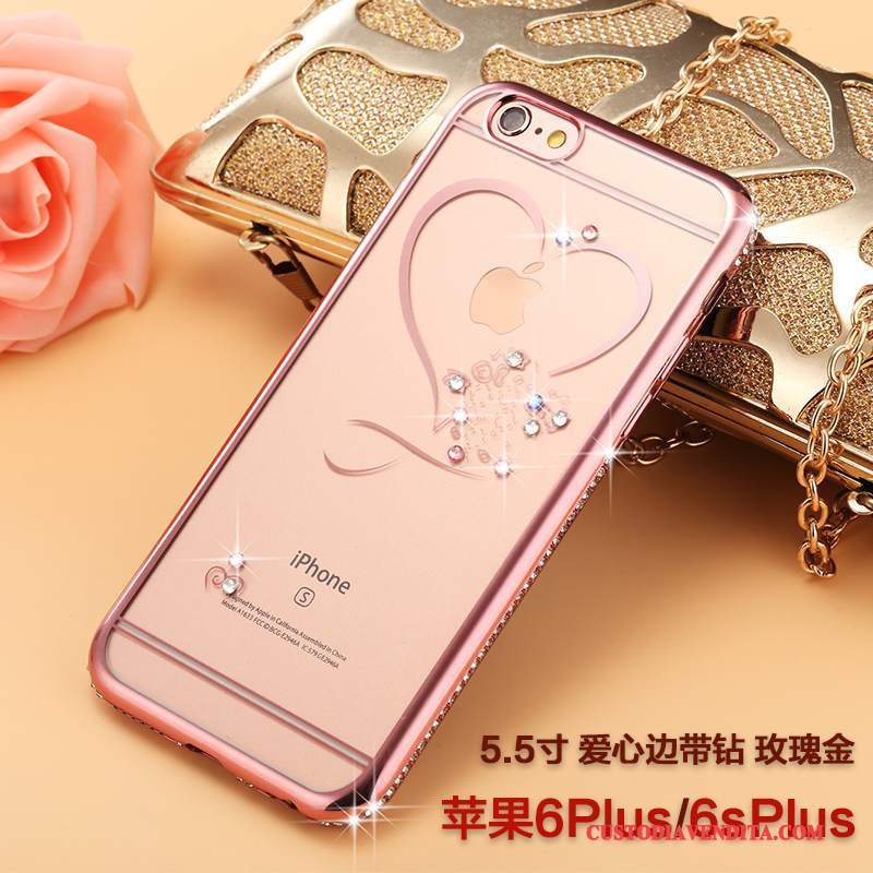 Custodia iPhone 6/6s Plus Strass Telefono Tutto Incluso, Cover iPhone 6/6s Plus Silicone Oro Rosa