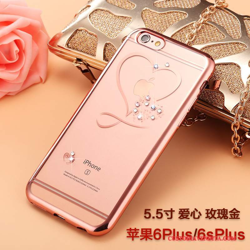 Custodia iPhone 6/6s Plus Strass Telefono Tutto Incluso, Cover iPhone 6/6s Plus Silicone Oro Rosa