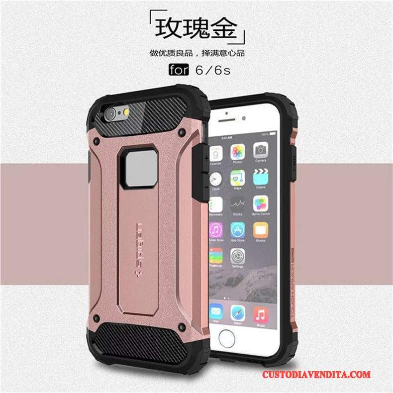 Custodia iPhone 6/6s Silicone Rosa Tre Difese, Cover iPhone 6/6s Protezione Anti-caduta Metallo