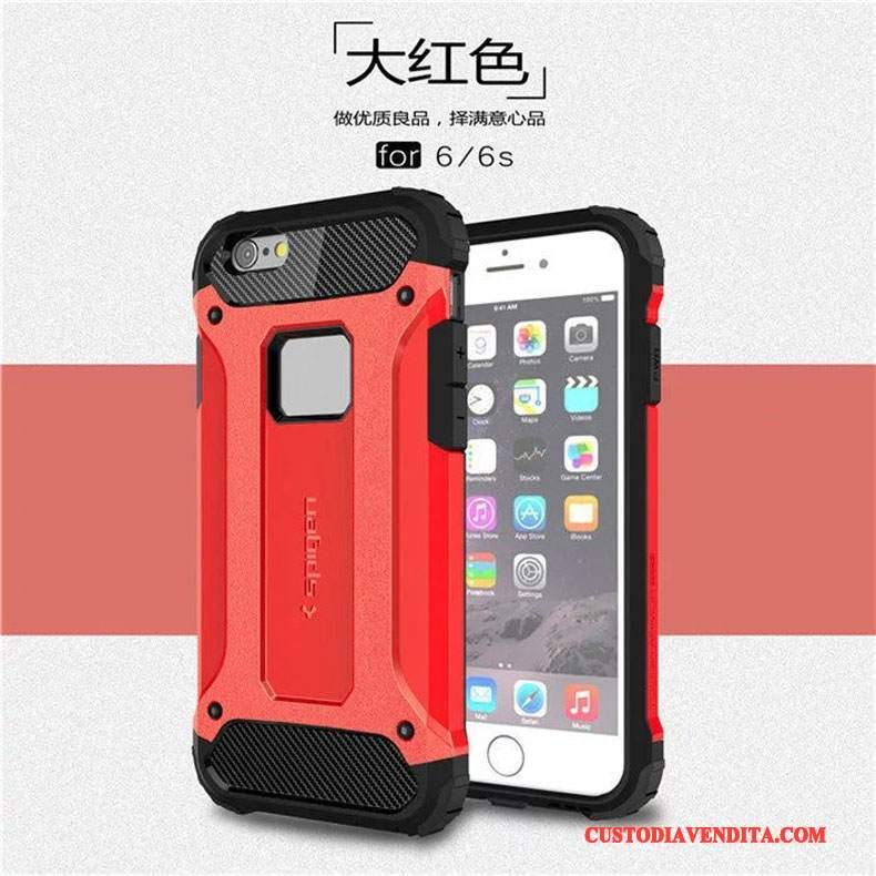 Custodia iPhone 6/6s Silicone Rosa Tre Difese, Cover iPhone 6/6s Protezione Anti-caduta Metallo