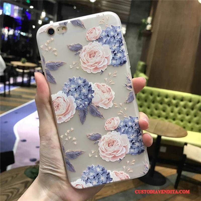 Custodia iPhone 6/6s Silicone Rosatelefono, Cover iPhone 6/6s Protezione Fiori Blu