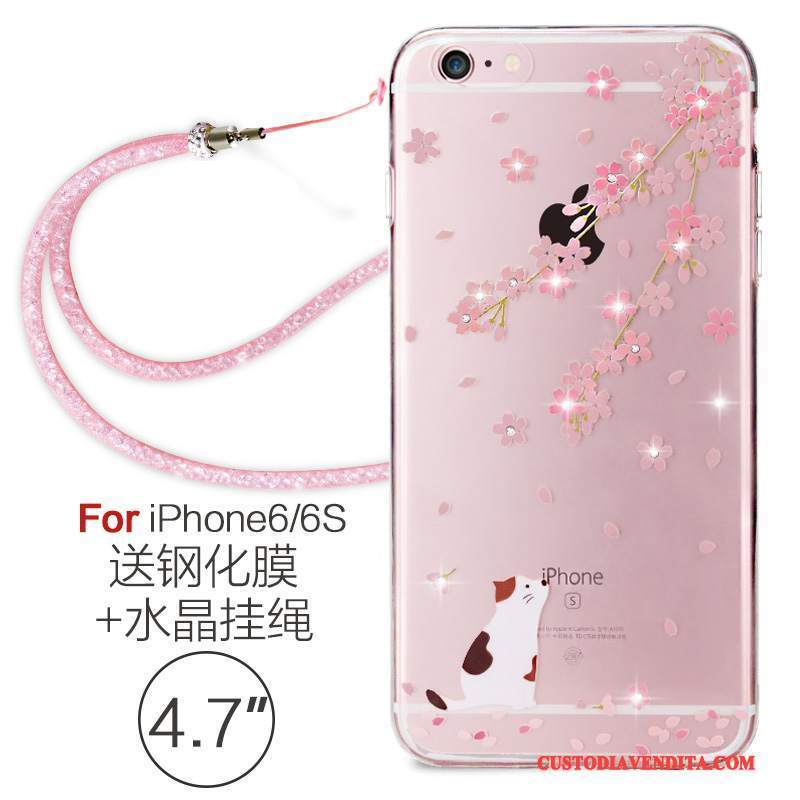 Custodia iPhone 6/6s Strass Elegante Morbido, Cover iPhone 6/6s Silicone Rosa Trasparente