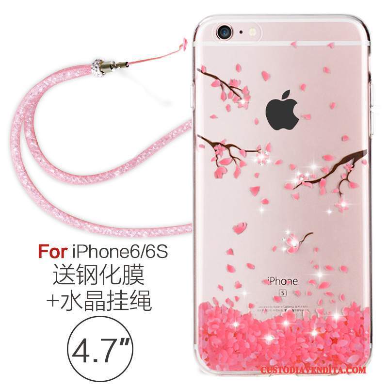 Custodia iPhone 6/6s Strass Elegante Morbido, Cover iPhone 6/6s Silicone Rosa Trasparente