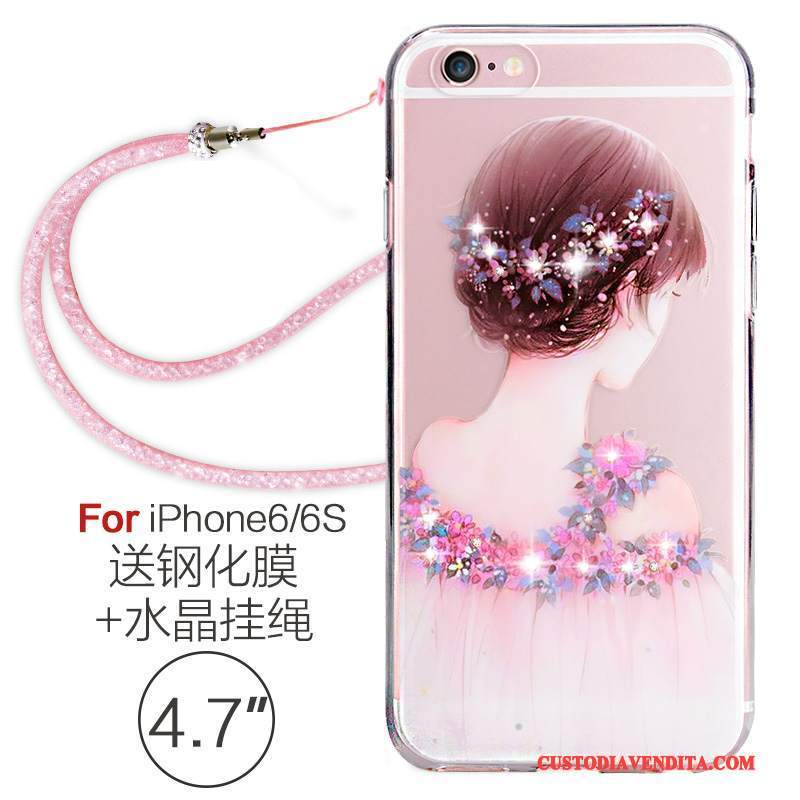 Custodia iPhone 6/6s Strass Elegante Morbido, Cover iPhone 6/6s Silicone Rosa Trasparente