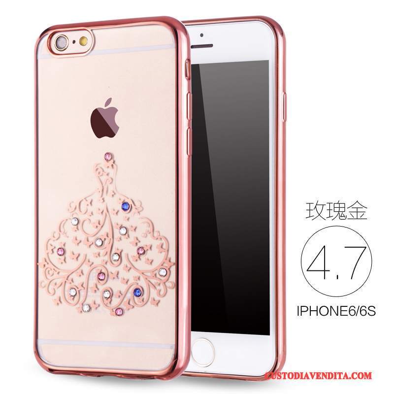 Custodia iPhone 6/6s Strass Morbido Sottile, Cover iPhone 6/6s Silicone Rosa Lusso