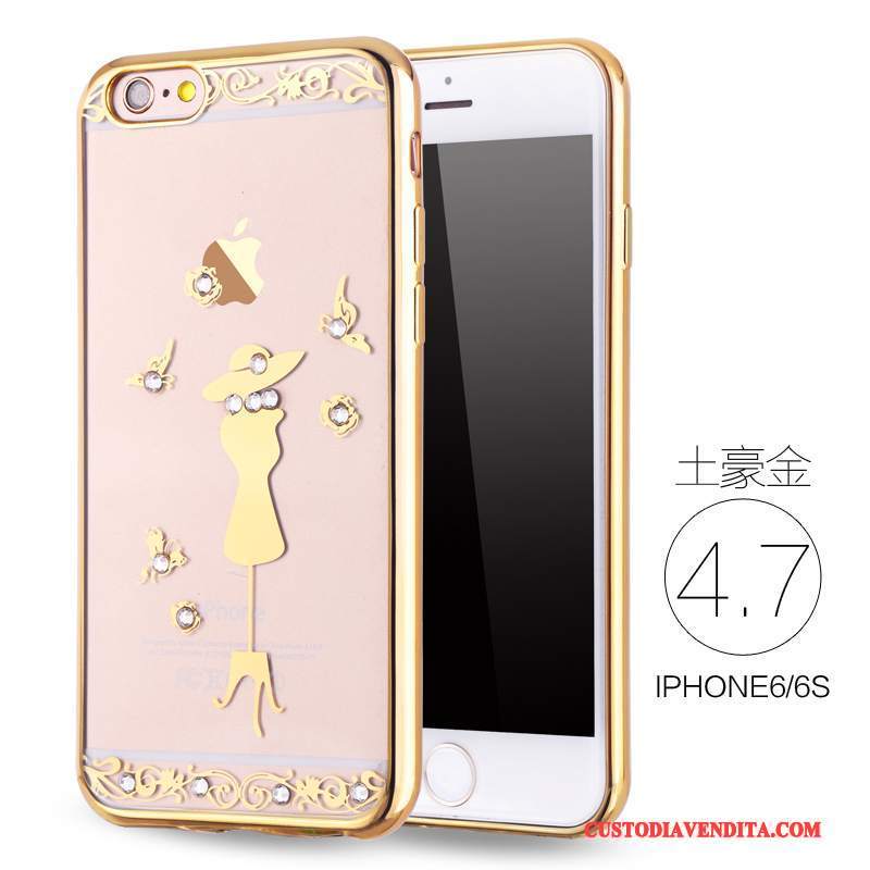 Custodia iPhone 6/6s Strass Morbido Sottile, Cover iPhone 6/6s Silicone Rosa Lusso