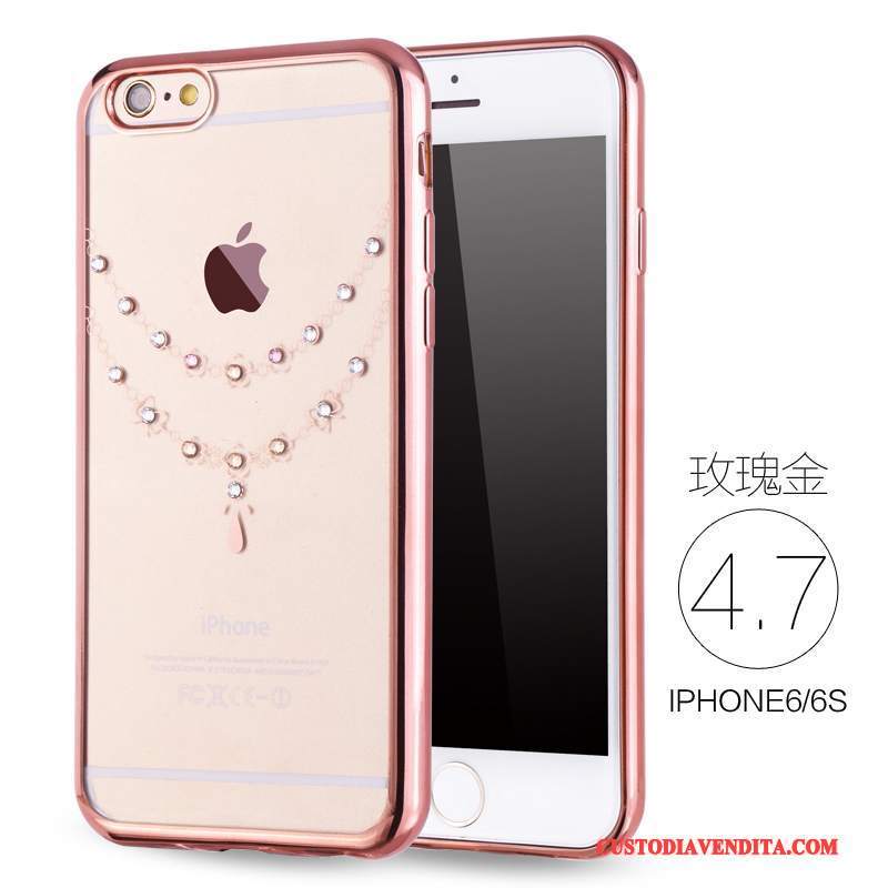 Custodia iPhone 6/6s Strass Morbido Sottile, Cover iPhone 6/6s Silicone Rosa Lusso