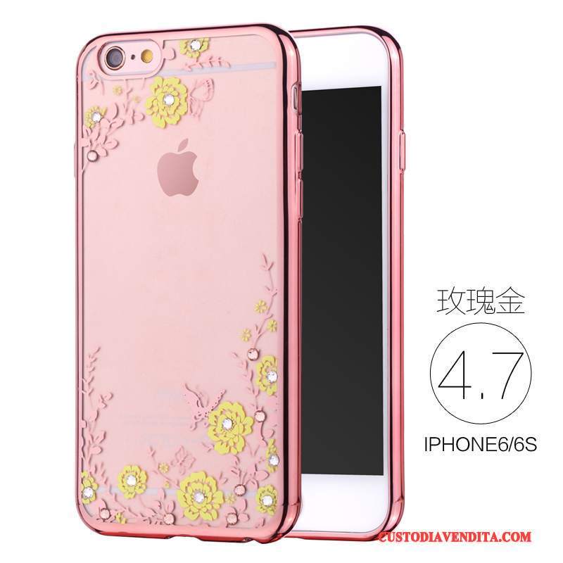 Custodia iPhone 6/6s Strass Morbido Sottile, Cover iPhone 6/6s Silicone Rosa Lusso