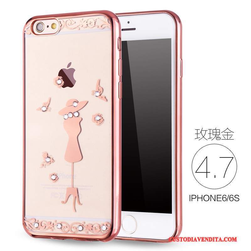 Custodia iPhone 6/6s Strass Morbido Sottile, Cover iPhone 6/6s Silicone Rosa Lusso