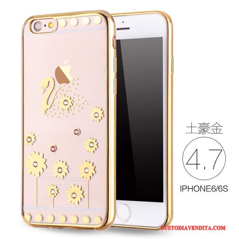 Custodia iPhone 6/6s Strass Morbido Sottile, Cover iPhone 6/6s Silicone Rosa Lusso