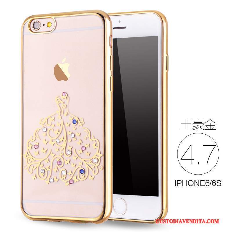 Custodia iPhone 6/6s Strass Morbido Sottile, Cover iPhone 6/6s Silicone Rosa Lusso