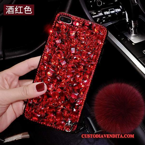 Custodia iPhone 6/6s Strass Tutto Incluso Rosso, Cover iPhone 6/6s Silicone Anti-caduta Morbido