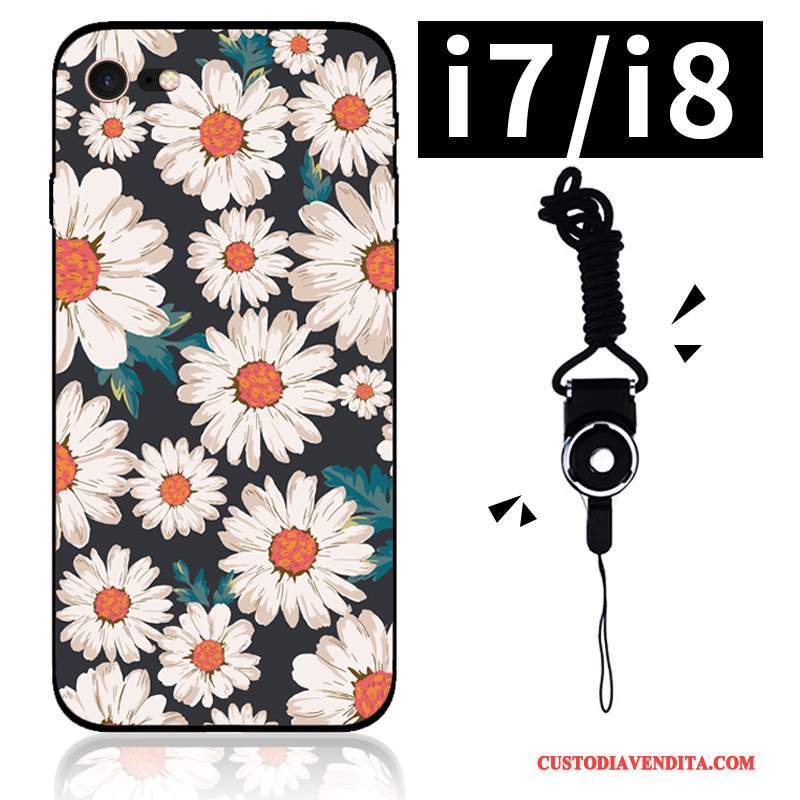 Custodia iPhone 7 Colore Arte Morbido, Cover iPhone 7 Silicone Fiori Ornamenti Appesi