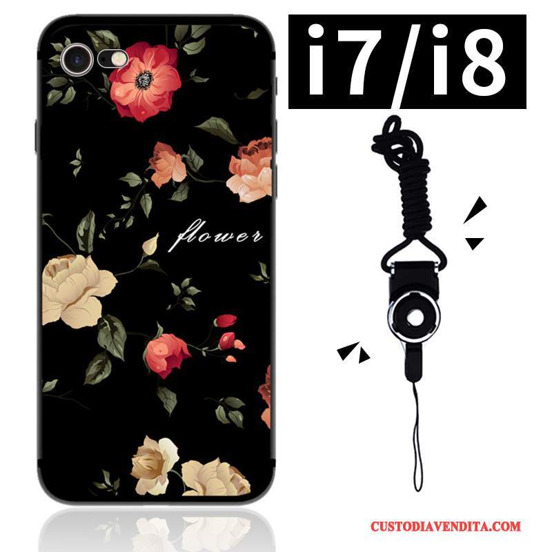 Custodia iPhone 7 Colore Arte Morbido, Cover iPhone 7 Silicone Fiori Ornamenti Appesi