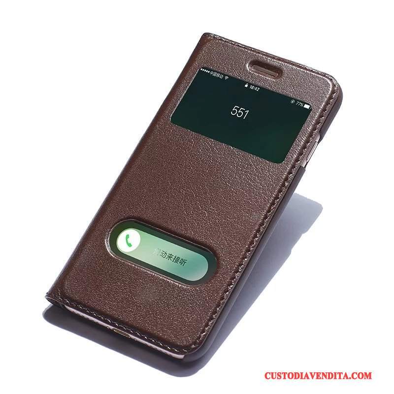 Custodia iPhone 7 Pelle Finestretelefono, Cover iPhone 7 Protezione Vino Rosso Anti-caduta