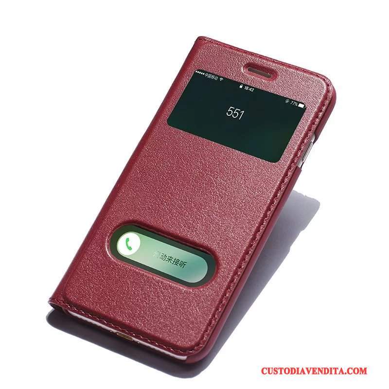 Custodia iPhone 7 Pelle Finestretelefono, Cover iPhone 7 Protezione Vino Rosso Anti-caduta