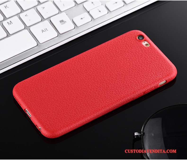 Custodia iPhone 7 Pelle Rosso Morbido, Cover iPhone 7 Nero Antiscivolo