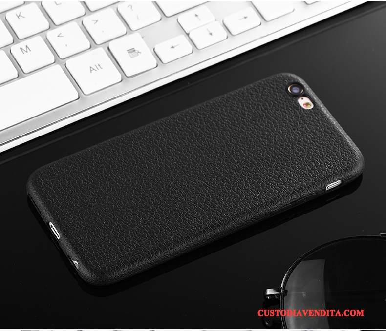 Custodia iPhone 7 Pelle Rosso Morbido, Cover iPhone 7 Nero Antiscivolo