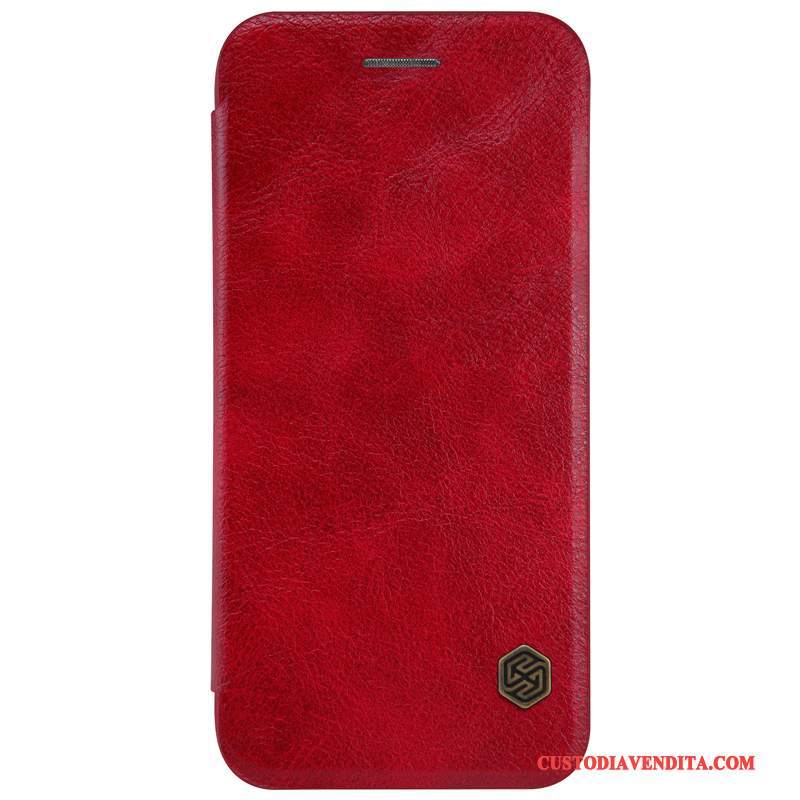 Custodia iPhone 7 Pelle Telefono Oro, Cover iPhone 7 Protezione Vino Rosso