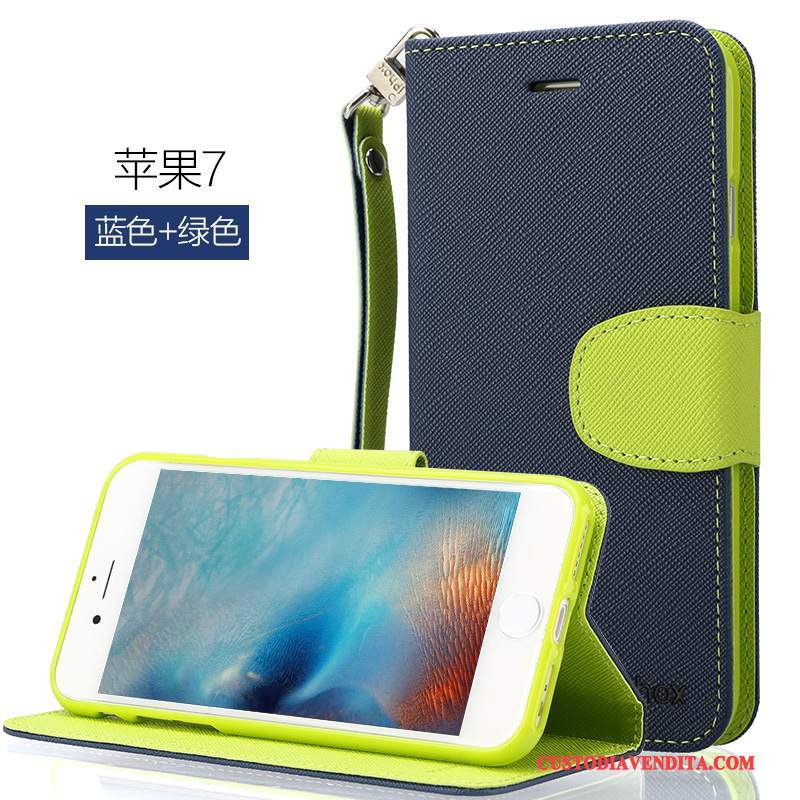 Custodia iPhone 7 Pelle Verde Nuovo, Cover iPhone 7 Folio Anti-cadutatelefono