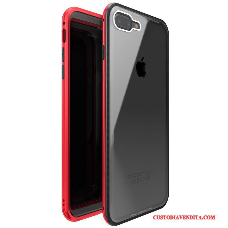 Custodia iPhone 7 Plus Creativo Anti-caduta Metallo, Cover iPhone 7 Plus Protezione Tutto Incluso Rosso