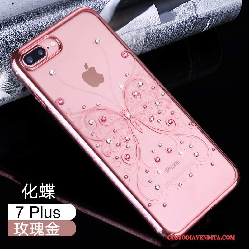 Custodia iPhone 7 Plus Creativo Anti-caduta Trasparente, Cover iPhone 7 Plus Strass Rosa Tutto Incluso