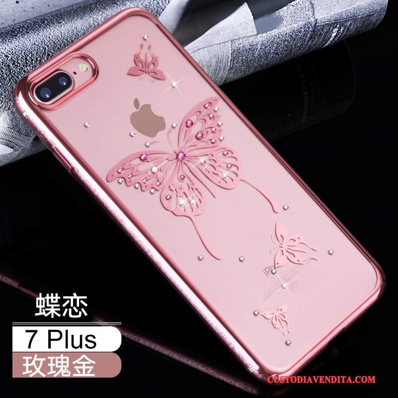 Custodia iPhone 7 Plus Creativo Anti-caduta Trasparente, Cover iPhone 7 Plus Strass Rosa Tutto Incluso