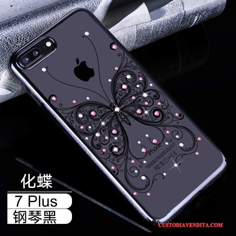 Custodia iPhone 7 Plus Creativo Anti-caduta Trasparente, Cover iPhone 7 Plus Strass Rosa Tutto Incluso