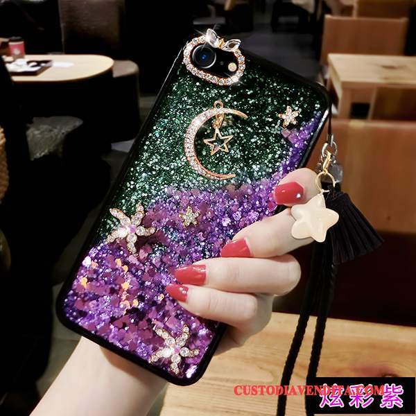 Custodia iPhone 7 Plus Creativo Liquido Rosa, Cover iPhone 7 Plus Strass Sabbie Mobili Porpora