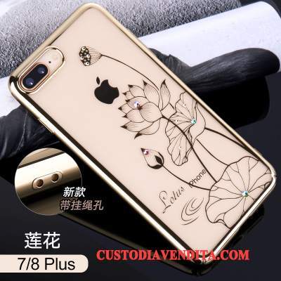 Custodia iPhone 7 Plus Creativo Oro Difficile, Cover iPhone 7 Plus Strass Fiori Trasparente