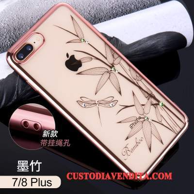 Custodia iPhone 7 Plus Creativo Oro Difficile, Cover iPhone 7 Plus Strass Fiori Trasparente