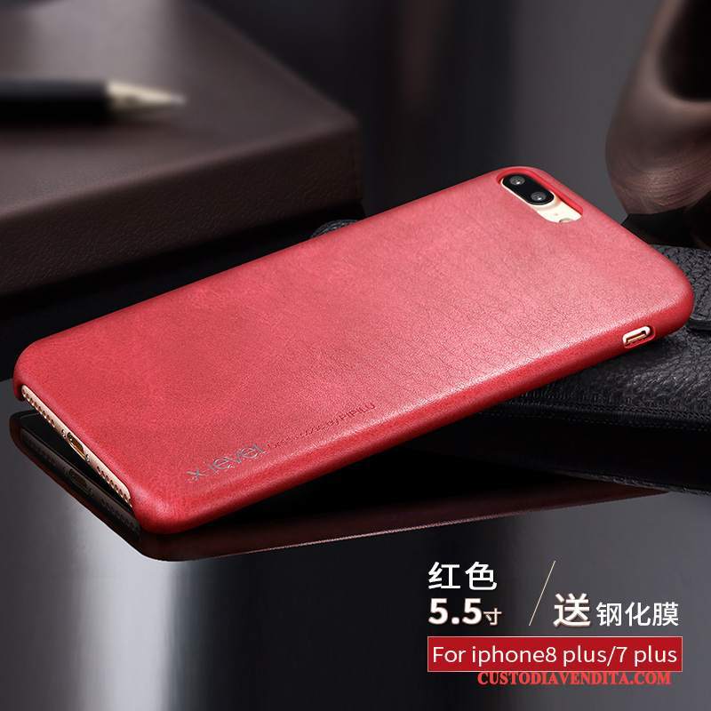 Custodia iPhone 7 Plus Pelle Anti-caduta Rosso, Cover iPhone 7 Plus Protezione Telefono Carta