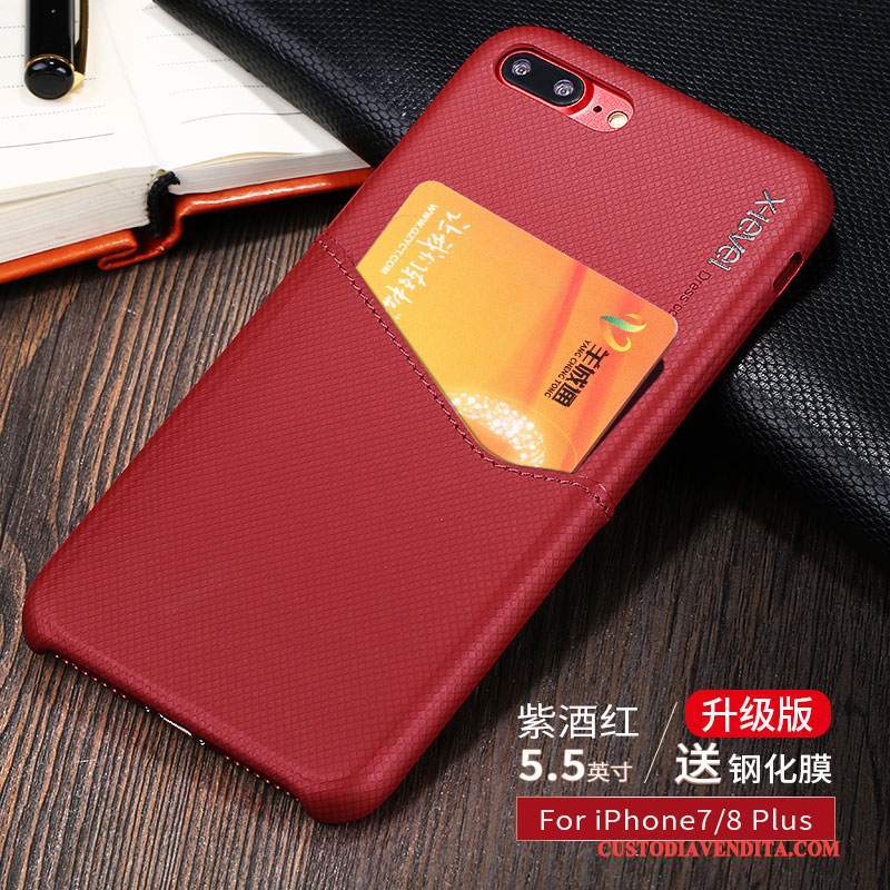 Custodia iPhone 7 Plus Pelle Anti-caduta Rosso, Cover iPhone 7 Plus Protezione Telefono Carta