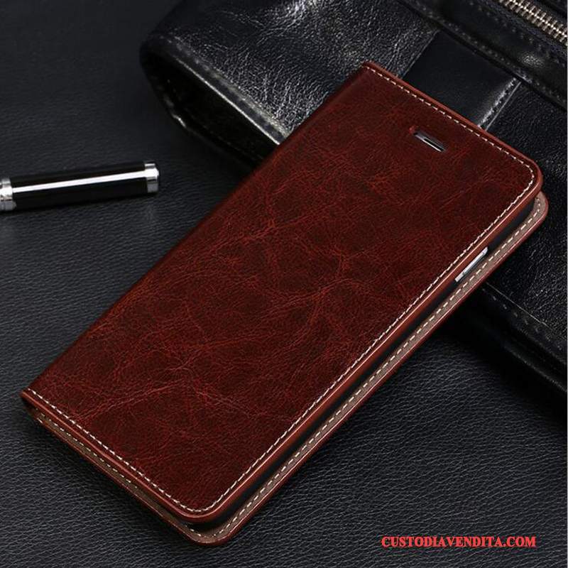 Custodia iPhone 7 Plus Pelle Marrone Rosso, Cover iPhone 7 Plus Folio Affari Anti-caduta