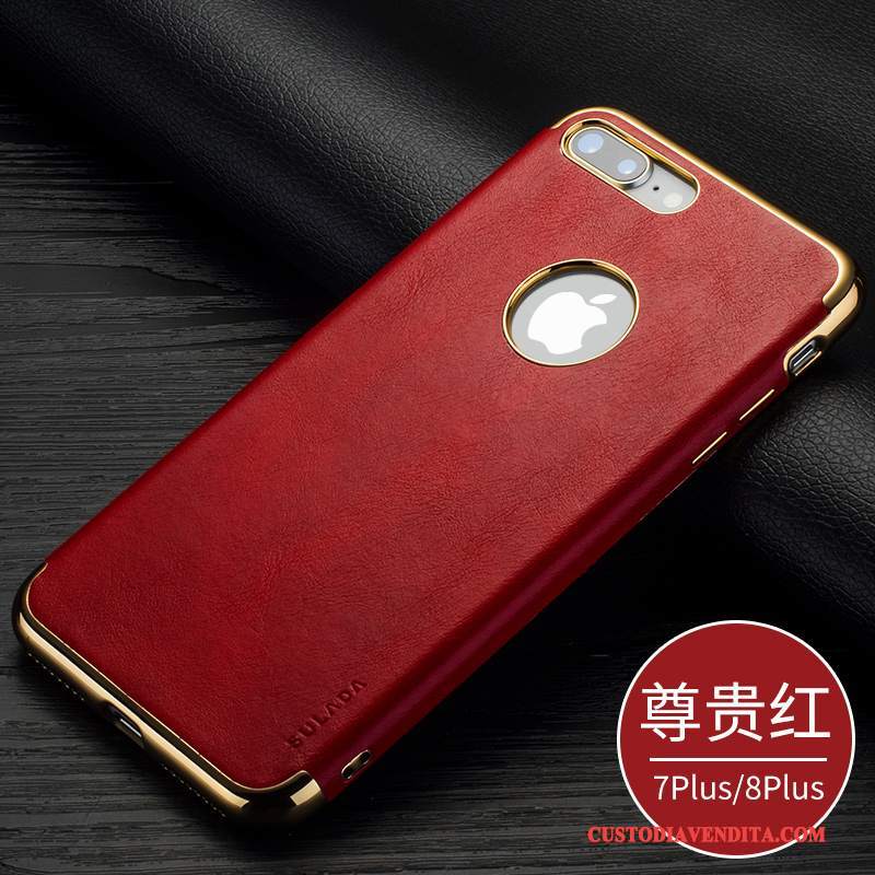 Custodia iPhone 7 Plus Pelle Tutto Incluso Nuovo, Cover iPhone 7 Plus Protezione Marchio Di Tendenza Rosso